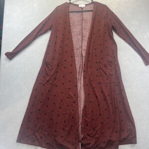 Womens Lularoe Sarah Maroon Black Polka Dot Sweater Duster Sz S